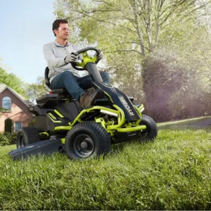 Ryobi RM480E - Trattorino rasaerba a batteria - taglio mulching - scarico laterale - 4x12V a piombo liquido
